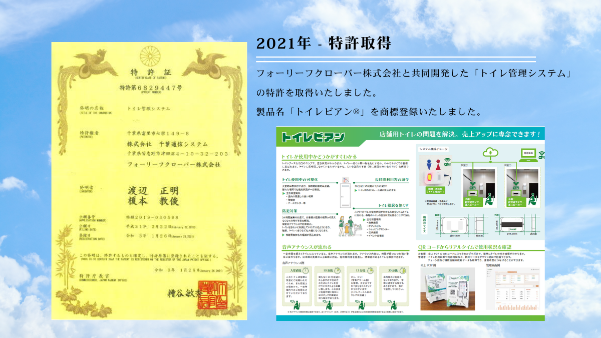 2021年 - 特許取得_株式会社千葉通信システム