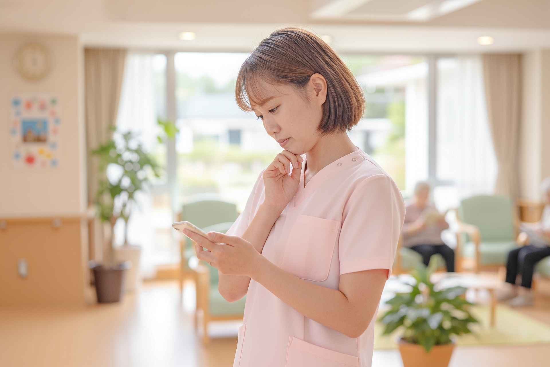 ナースコール対応に追われるスタッフの様子